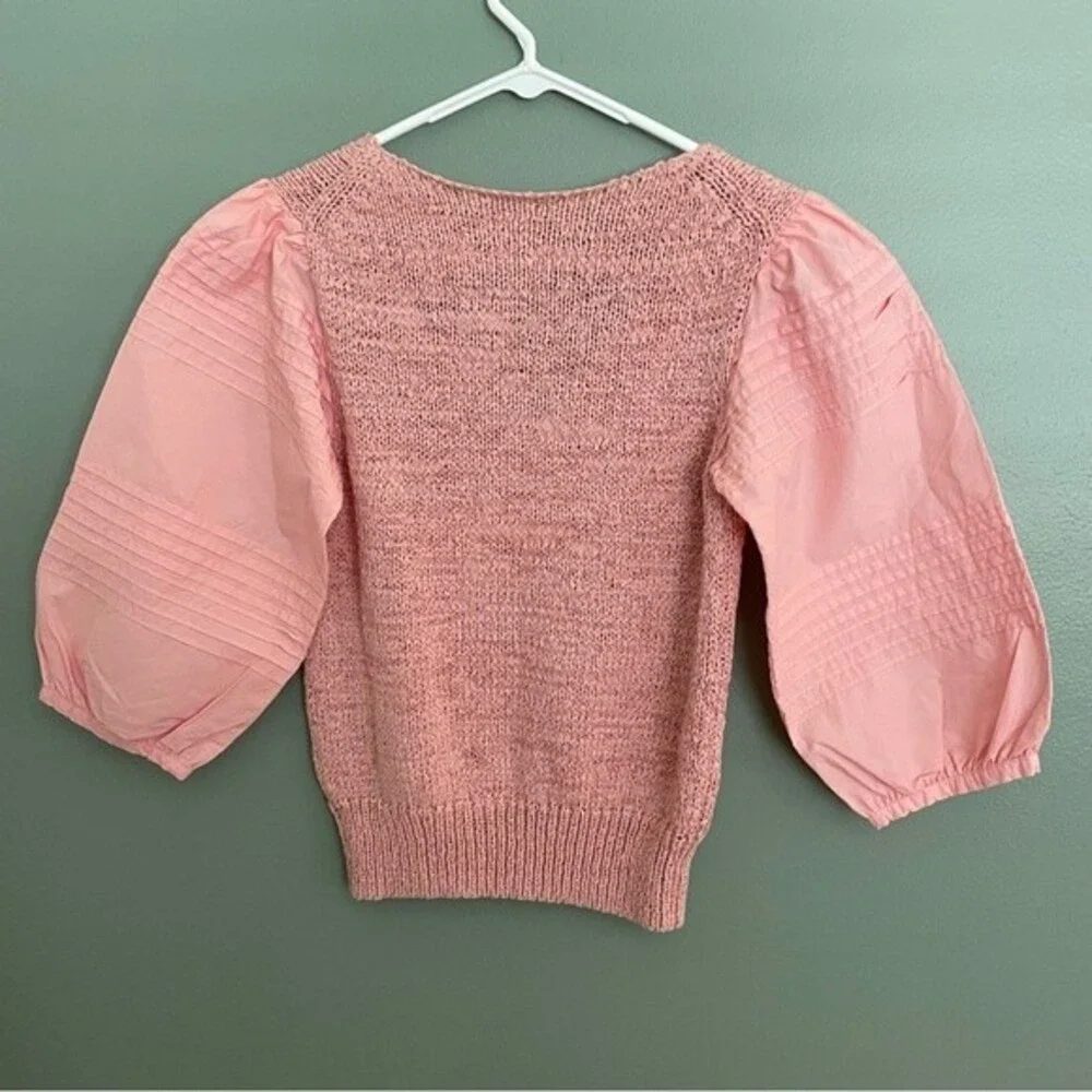 la vie rebecca taylor poplin blouse babydoll top peach pink knit v-neck preppy - Picture 2 of 14